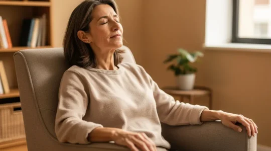 Personne détendue en séance d'hypnose ericksonienne dans un cabinet chaleureux