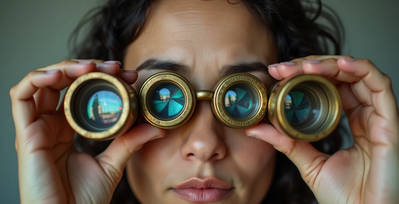 Métaphore visuelle du bruit informationnel créé par la lecture de multiples horoscopes