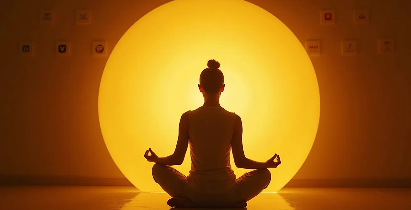 Personne méditant entourée d'une sphère lumineuse protectrice