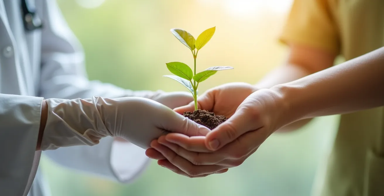 Représentation symbolique de la complémentarité entre médecine conventionnelle et soins de support