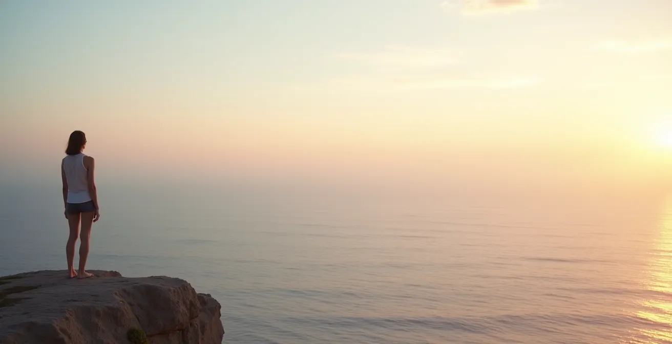 Personne debout face à un horizon dégagé symbolisant la paix intérieure retrouvée