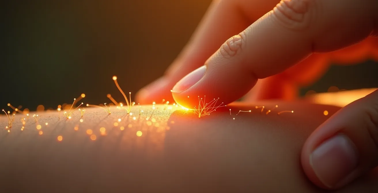 Représentation visuelle du mécanisme de la théorie du portillon avec les mains du praticien