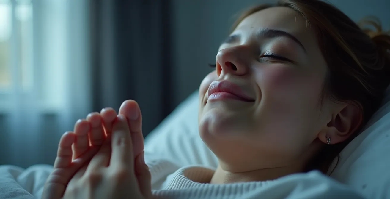 Gros plan sur le massage du point de la glande pinéale sur le gros orteil pour favoriser le sommeil